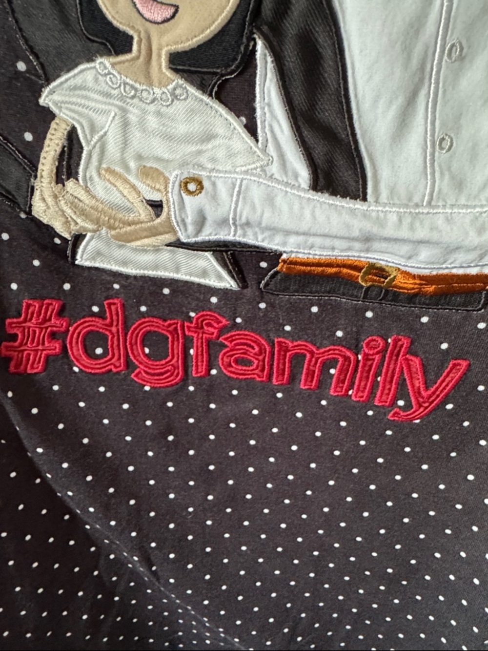 Dolce & Gabbana Black Polka Dot #dgfamily Embroidered Tee - Picture 3 of 6